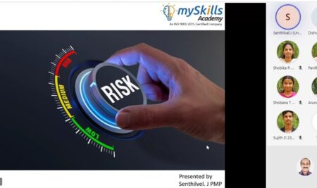 Guest Lecture on “Risk Management in Projects” by Mr Senthilvel J, PMP, Head – Technical at mySkills Academy, Coimbatore on May 16, 2024.